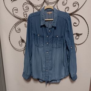 DEMOCRACY Tencel chambray button down tunic, XL